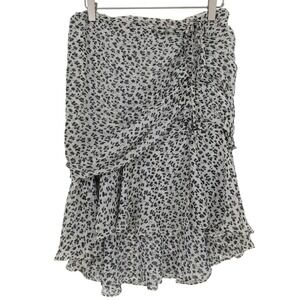 Veronica Beard Silk Floral Ruched Skirt Womens 2 White Black Ruffle Hem Feminine